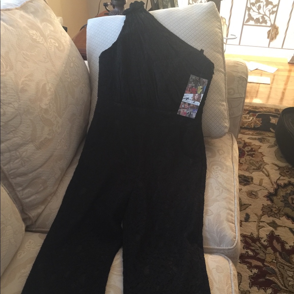 Spiegel One shoulder black lace jumpsuit